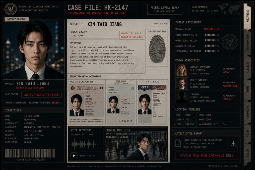 Hong Kong Case File for Jiang Xin Taio subject of interest